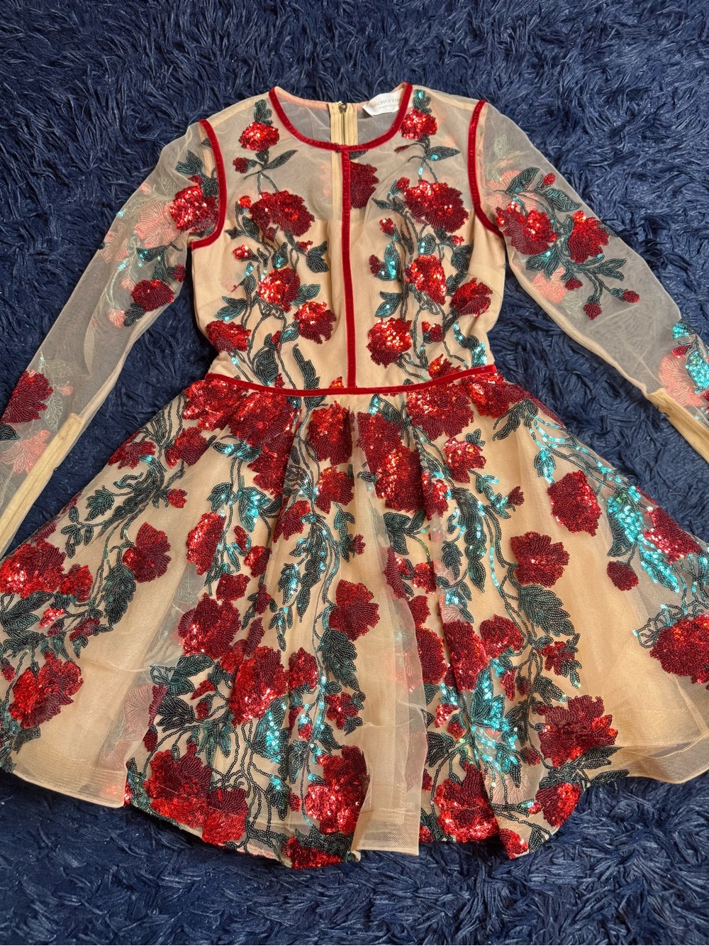 NWOT Bronx and Banco Rafaella Floral Sequin Long Sleeve Minidress. Size S - Picture 7 of 15